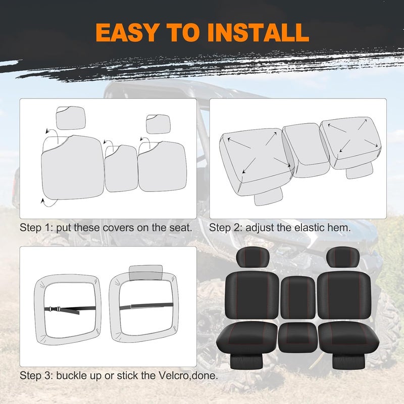 BORDAN UTV Seat Cover for 2016-2024 Can Am Defender DPS MAX 6X6 PRO Split Bench Dustproof Seats Cover, Heavy Duty 1680D Waterproof Full Protection Outdoor Seat Cover Set(8 PCS) - Image 5